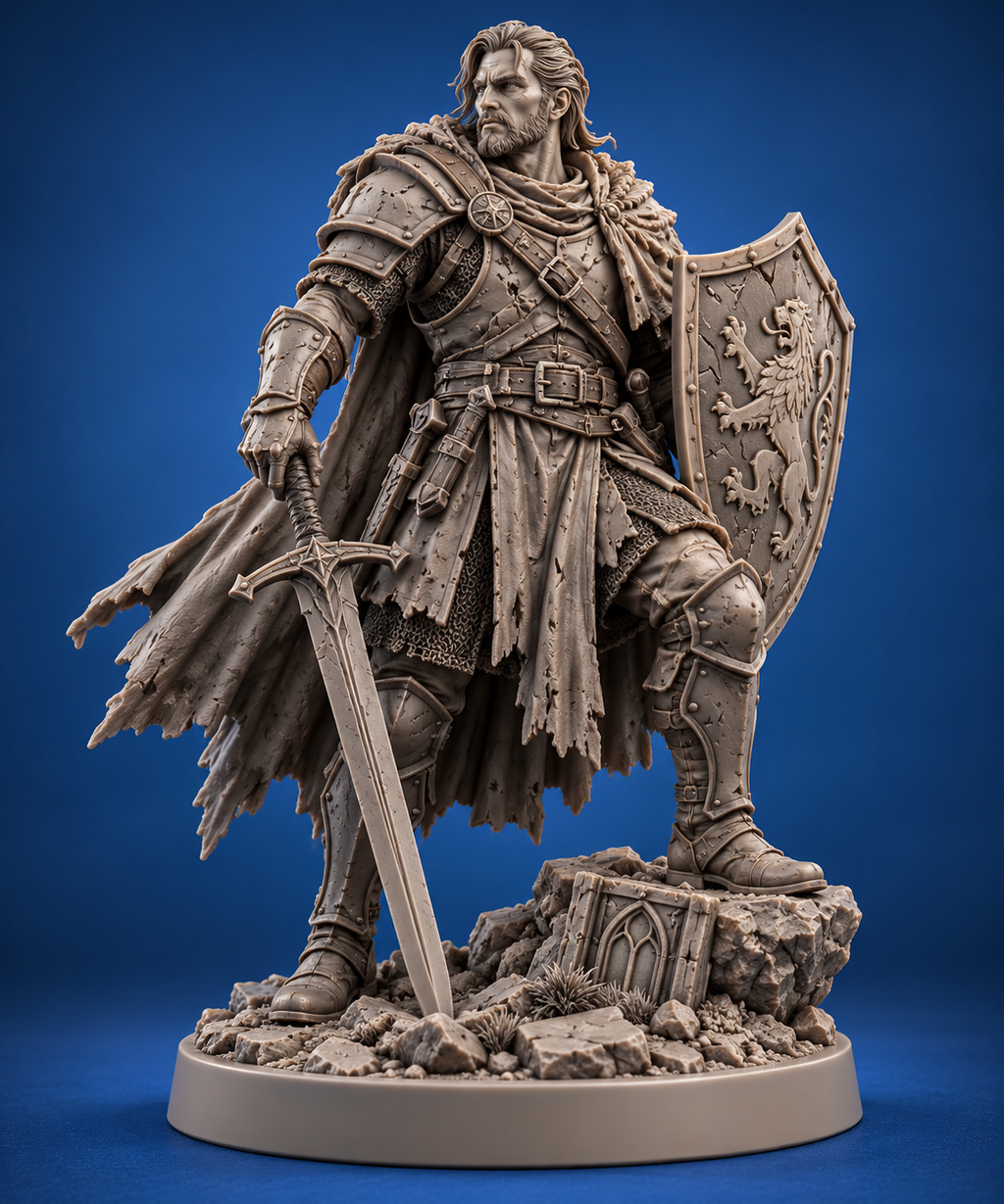 Human Fighter Miniature | 32mm Fantasy Resin Mini | Tabletop RPG Character