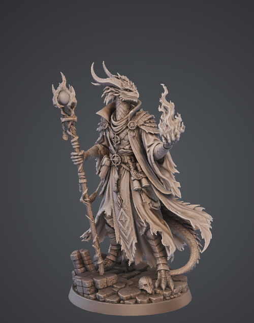 Dragonborn Sorcerer Miniature | 32mm Fantasy Resin Mini | Tabletop RPG Character